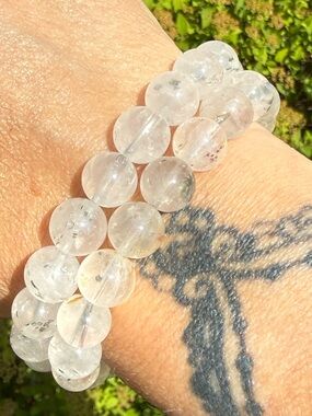 9mm Pyrite in Quartz Beaded Bracelet